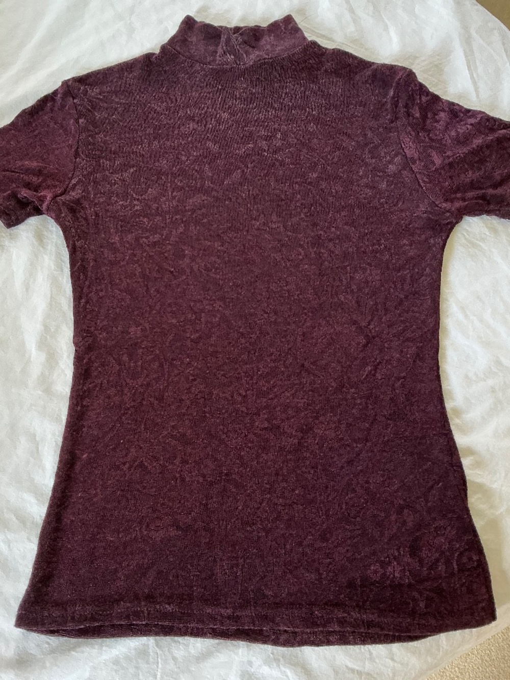 Vintage 90s Express Tricot Burgundy Scroll Textured Mock Neck Top Gothic Medium